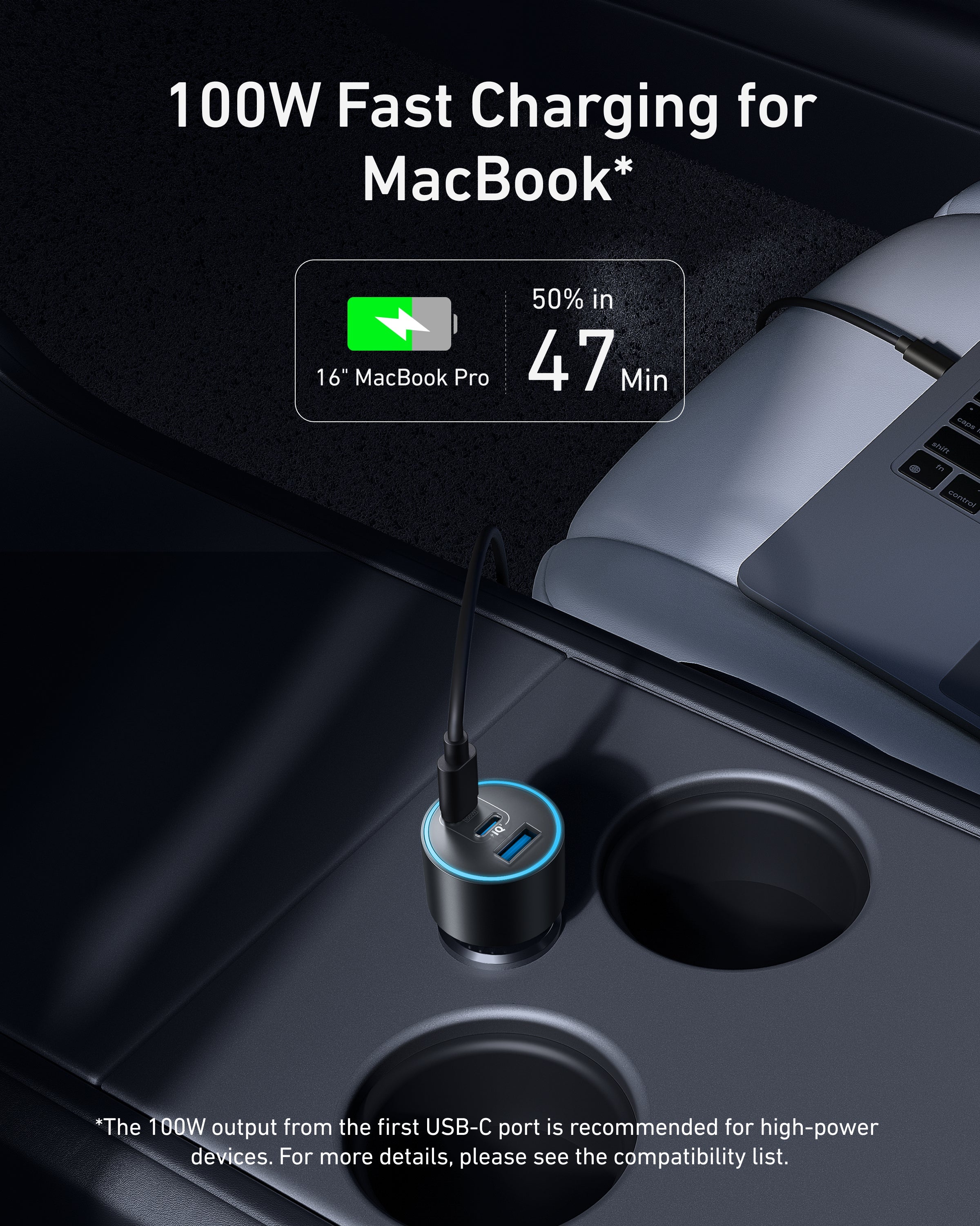 Anker Nano Car Charger 167.5W, 3-Port USB-C & USB-A Fast Charging Car Adapter