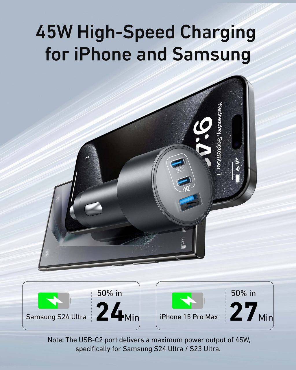 Anker Nano Car Charger 167.5W, 3-Port USB-C & USB-A Fast Charging Car Adapter