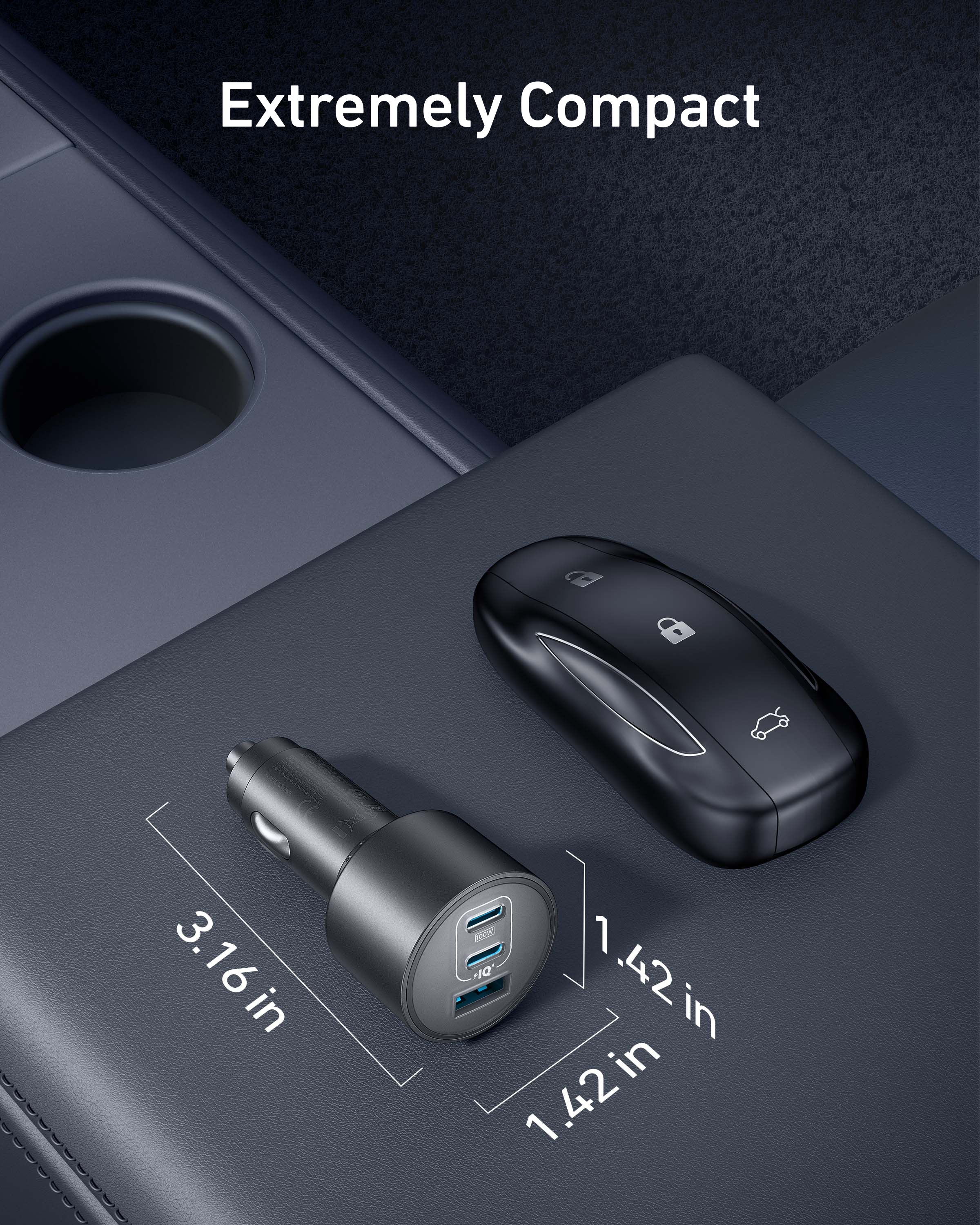 Anker Nano Car Charger 167.5W, 3-Port USB-C & USB-A Fast Charging Car Adapter